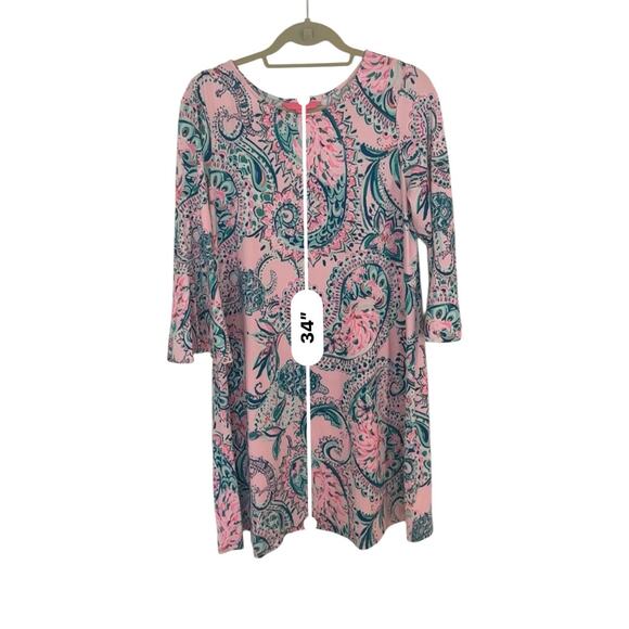 Lilly Pulitzer Ophelia Swing Dress Pink Tropics Tint Paisley Flared Sleeve Large - Picture 4 of 7